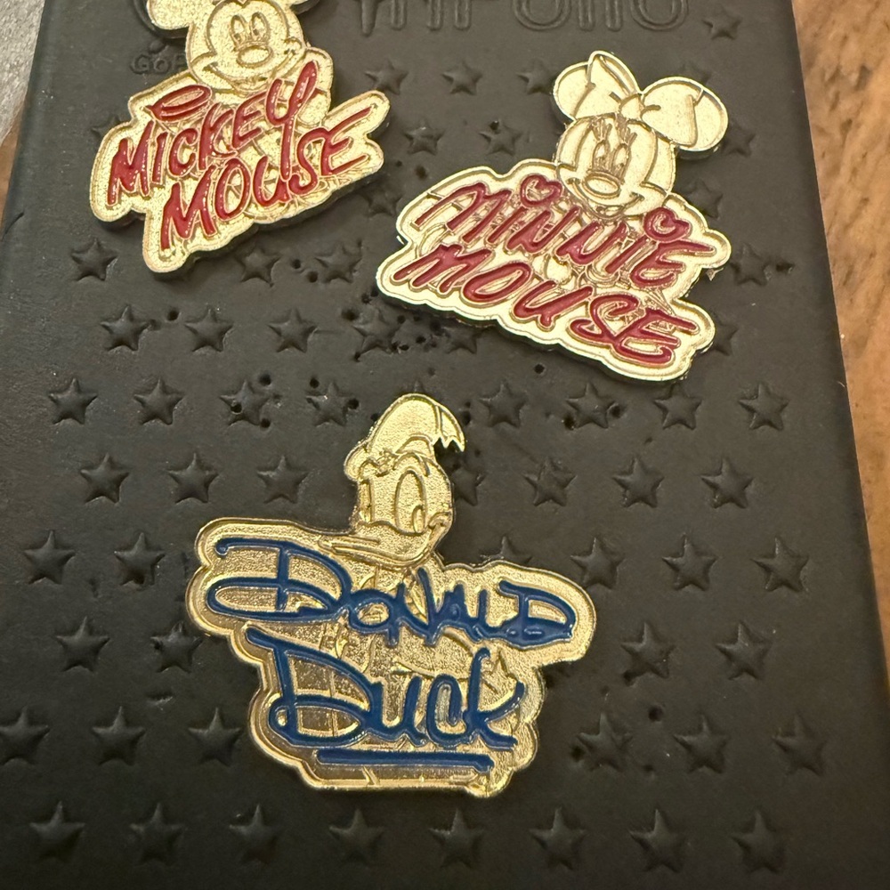 Disney Mickey, Minnie, and Donald cast lanyard pins- Gold, Red, Blue